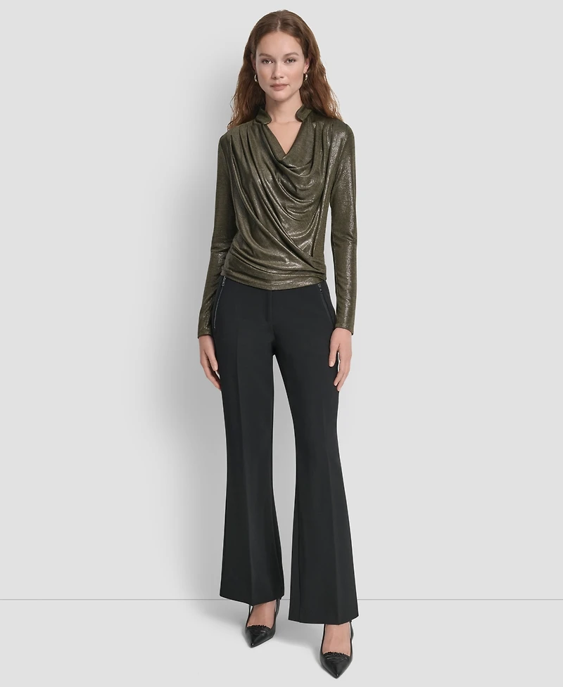 Dkny Women's Long Sleeve Heather Cowl Neck Top