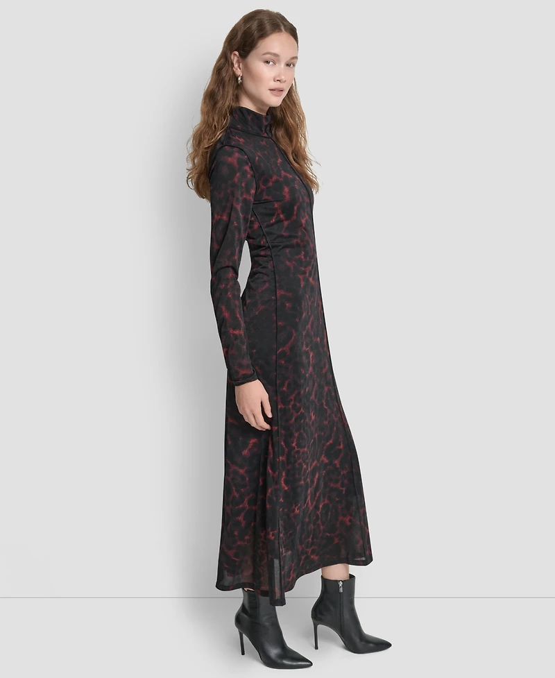 Dkny Women's Exposed Seam Printed Long Sleeves Dress