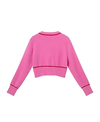 Andy & Evan Child Girls Pink Eyelash Cardigan Sweater w/Red Satin Bow
