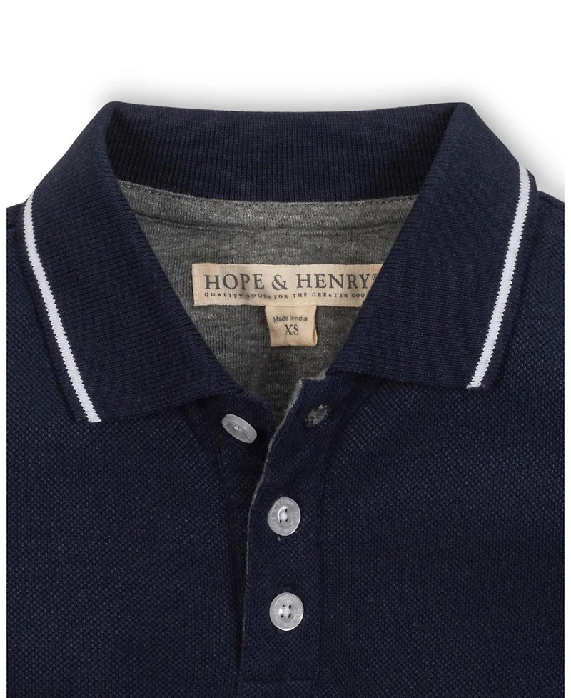Hope & Henry Little and Big Boys' Organic Long Sleeve Colorblock Jersey Polo