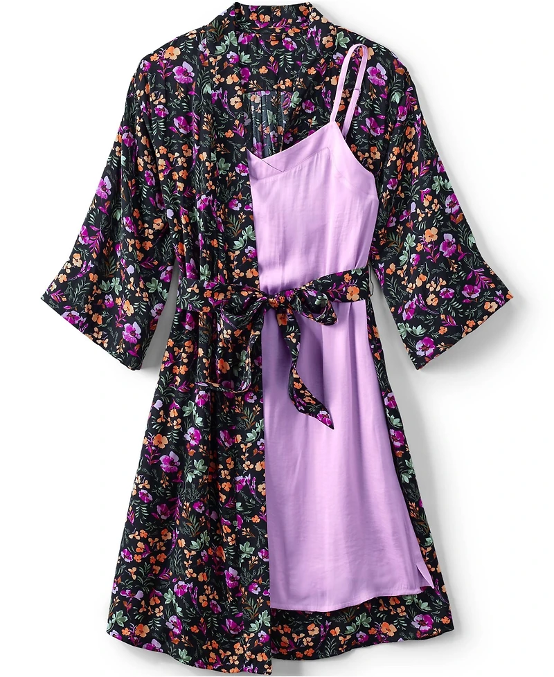 Lands' End Women's Matte Satin 2 Piece Pajama Set - Nightgown and Robe
