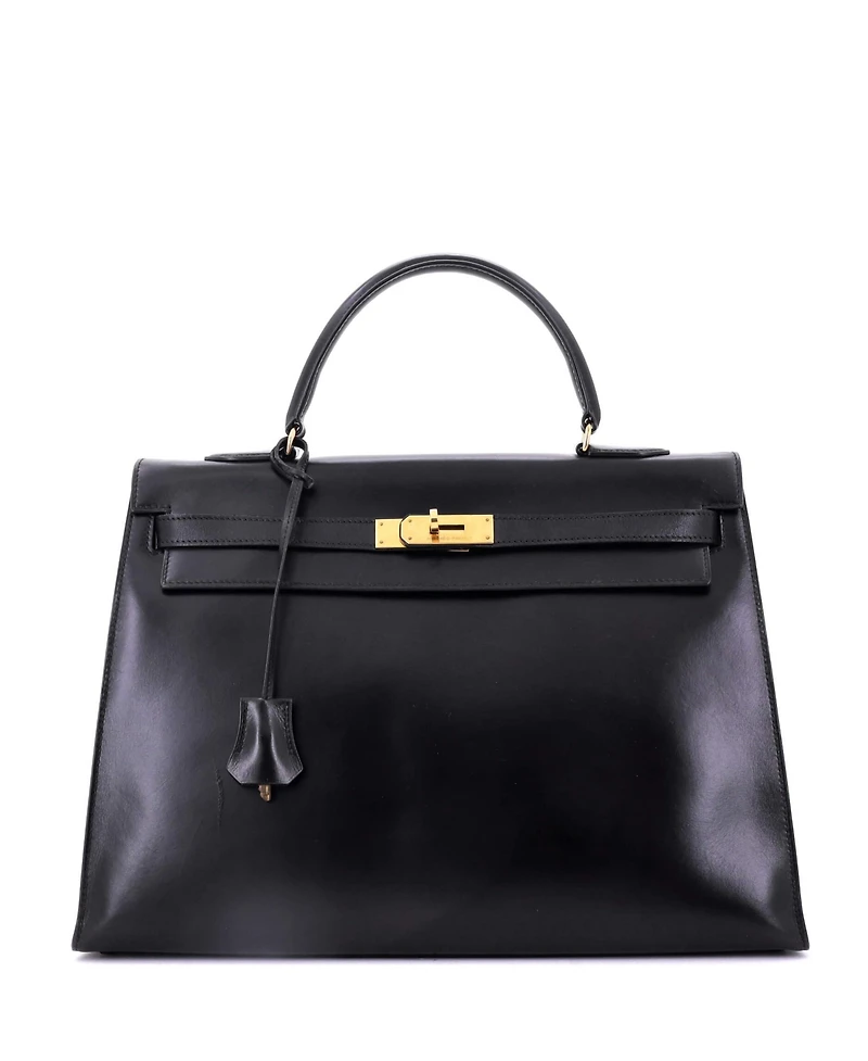 Pre-Owned Hermes Kelly 35 Handbag Black Box Calf with Gold Hardware
