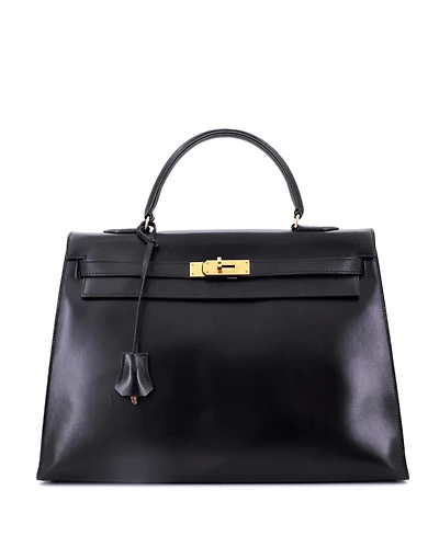 Pre-Owned Hermes Kelly 35 Handbag Black Box Calf with Gold Hardware