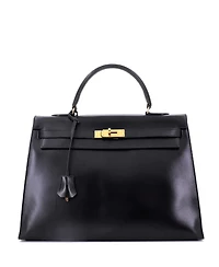 Pre-Owned Hermes Kelly 35 Handbag Black Box Calf with Gold Hardware
