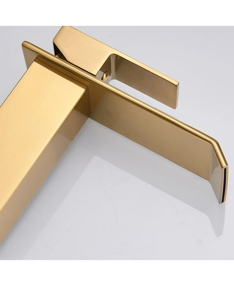 Waterfall Single Handle Hole Modern Bathroom Faucet Drip-Free Lavatory Rv Sink Brushed Gold