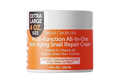Seoul Ceuticals Korean Skin Care Multi-Function All-In-One Anti-Aging Snail Mucin Repair Cream 4 oz. K Beauty Skincare
