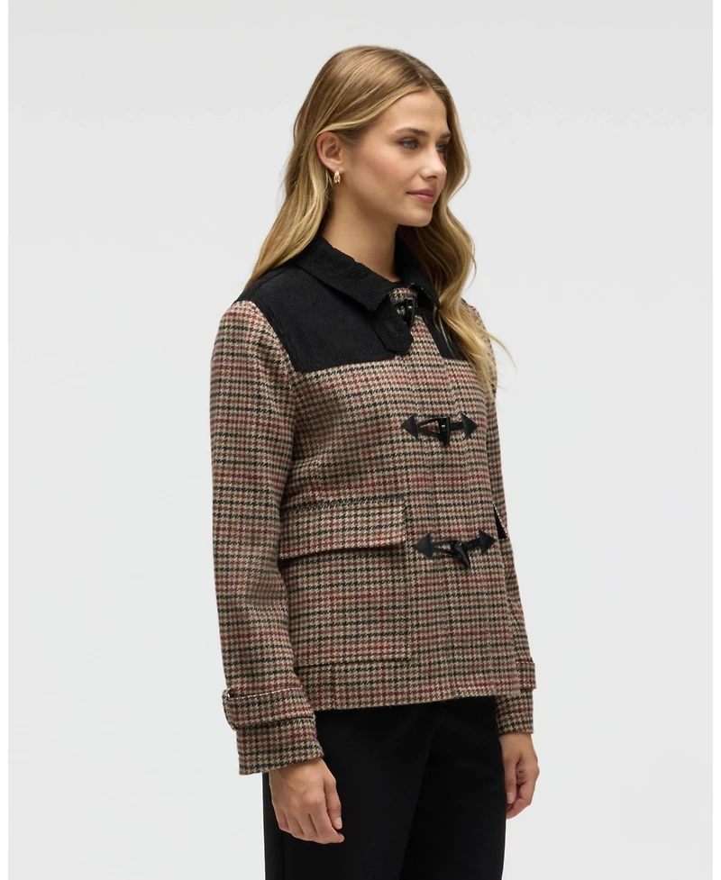 Nvlt Women's Houndstooth Contrast Faux Wool Pea Coat