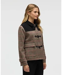 Nvlt Women's Houndstooth Contrast Faux Wool Pea Coat