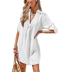 Cupshe Women's Throw It On White Cover-Up Mini Beach Dress