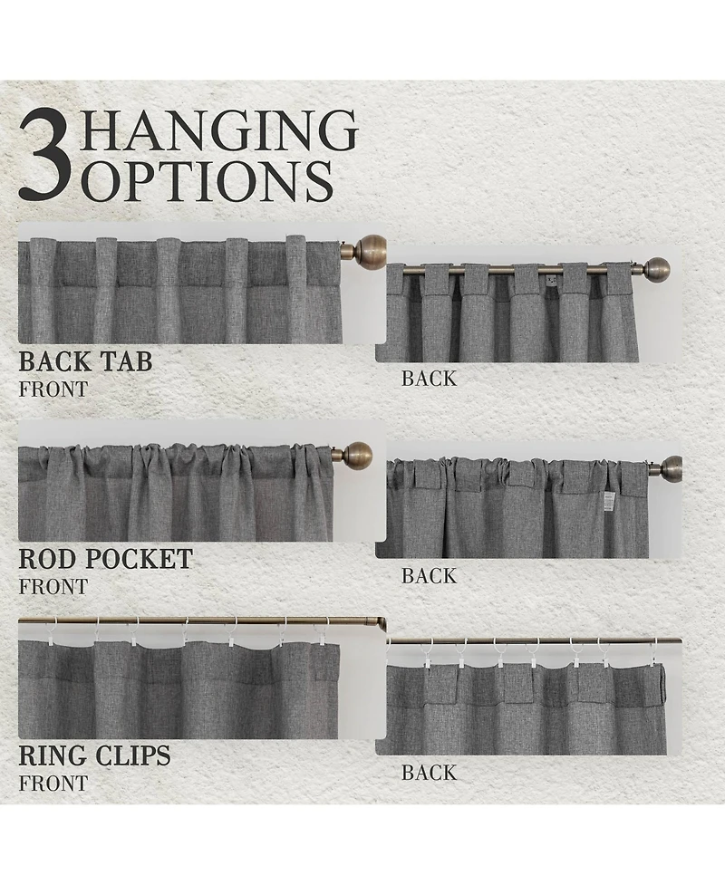 Awesome Home Faux Linen Texture Light Filtering Back Tab Curtains, Semi Sheer Farmhouse Window Curtains (2 Panels), 52"x84"