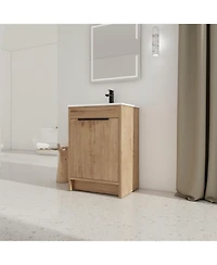 Casainc 24 Inch Freestanding Vanity with White Ceramic Sink and Soft-Close Cabinet Doors