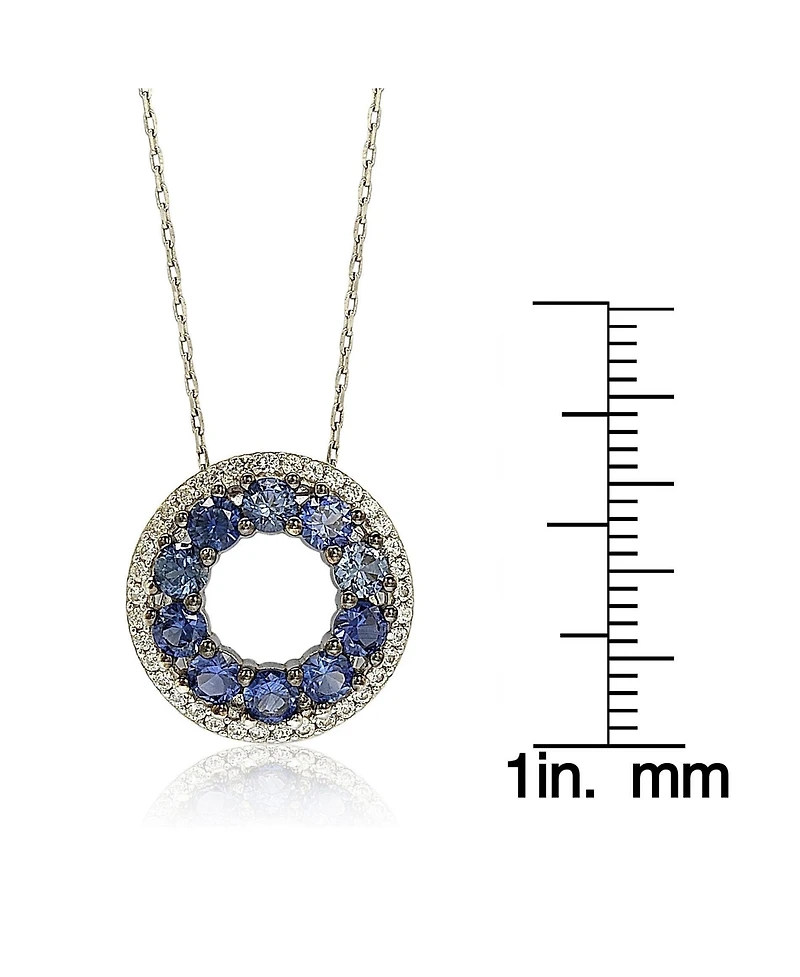 Suzy Levian New York Sterling Silver Sapphire & Created White Double Circle Eternity Pendant Necklace