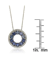 Suzy Levian New York Sterling Silver Sapphire & Created White Double Circle Eternity Pendant Necklace