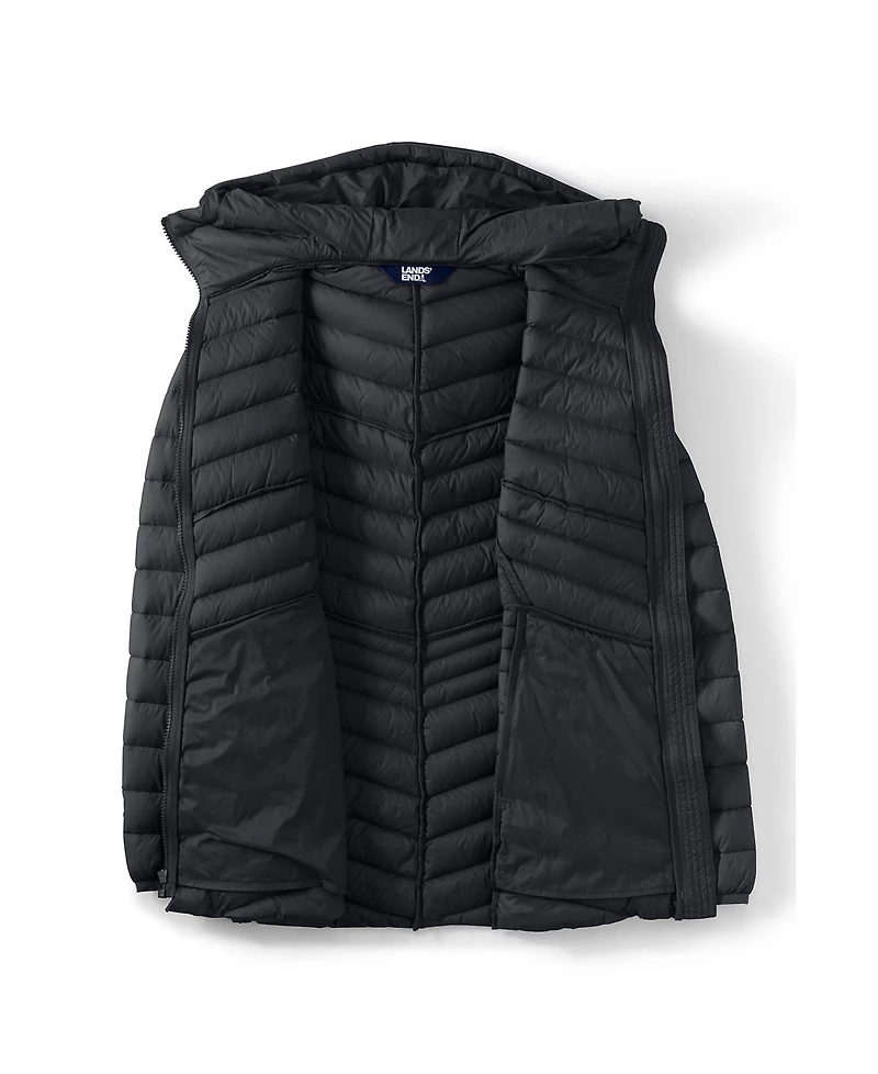 Lands' End Women's Tall Wanderweight Packable Down Hooded Long Jacket