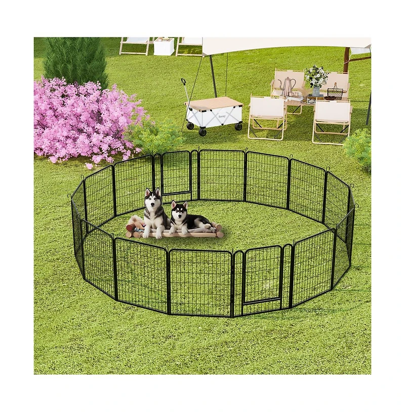 Aostirmotor 16 Black Panels 31.7 in H. Heavy Duty Metal Pet Exercise Pen with Door for Outdoor, Indoor