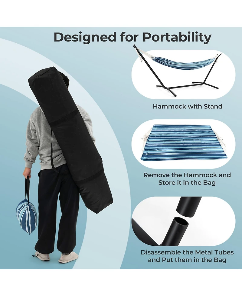 Gymax Portable Indoor Outdoor 2-Person Double Hammock Set w/ Stand and Carrying Cases