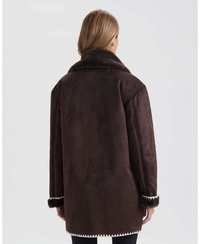 Ellen Tracy Women's Shearling Scarf Jacket with Contrast Stitching