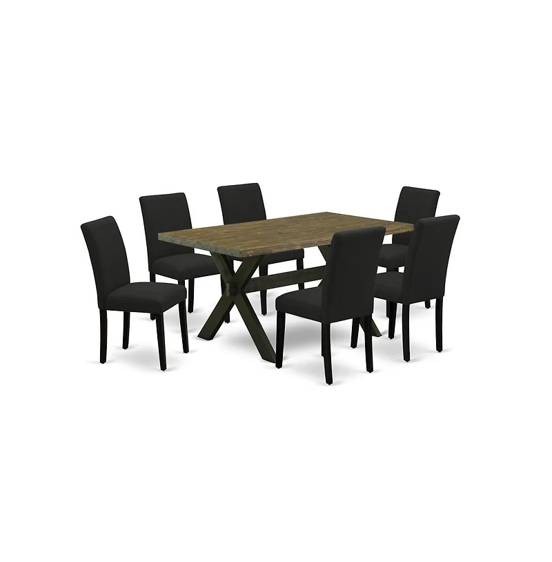 East West Furniture 7-Pc kitchen dining table set Includes 6 Dining Chairs with Upholstered Seat and High Back and a Rectangular Dinner Table