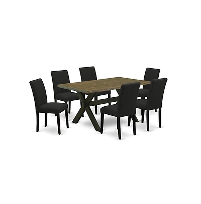 East West Furniture 7-Pc kitchen dining table set Includes 6 Dining Chairs with Upholstered Seat and High Back and a Rectangular Dinner Table