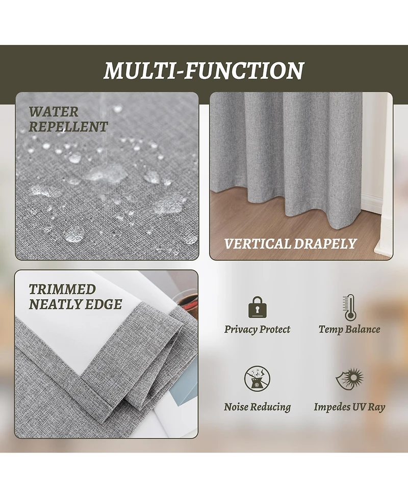 100% Blackout Linen Texture Curtains with Grommet Top, 2 Panels