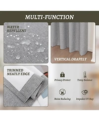 100% Blackout Linen Texture Curtains with Grommet Top, 2 Panels