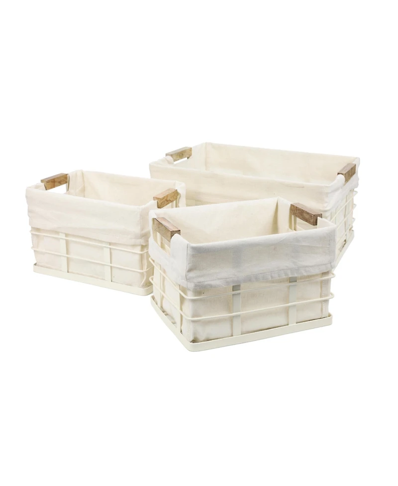 Happimess Callan Vintage Industrial Handmade Wire Metal Nesting Storage Baskets with Wood Handles and Fabric Liner, (Set of 3)