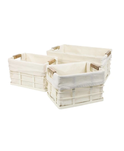 Happimess Callan Vintage Industrial Handmade Wire Metal Nesting Storage Baskets with Wood Handles and Fabric Liner, (Set of 3)