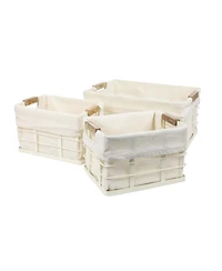 Happimess Callan Vintage Industrial Handmade Wire Metal Nesting Storage Baskets with Wood Handles and Fabric Liner, (Set of 3)