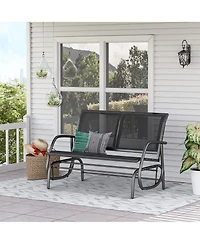 Flynama Outsunny 47 Inch Black 2 Person Outdoor Glider Bench with Steel Frame