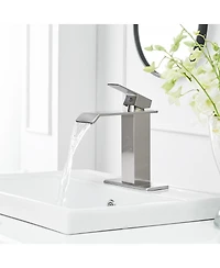 Greenspring Waterfall Single Hole Single-Handle Low-Arc Bathroom Faucet With Pop-up Drain Assembly in Brushed Nickel