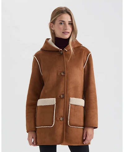 Ellen Tracy Women's Hooded Shearling Coat