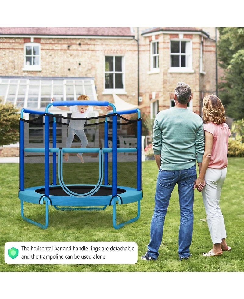 Akiudex Kids 3 in 1 Trampoline with Horizontal Bar and Rings for Indoor and Outdoor Play