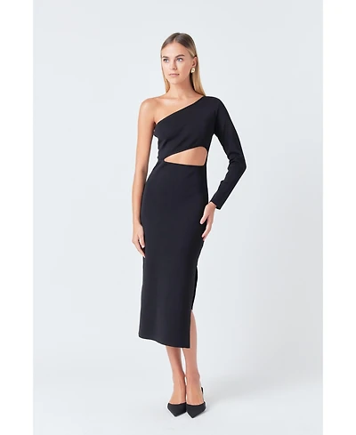 endless rose Women's Knit One Shoulder Midi Dress