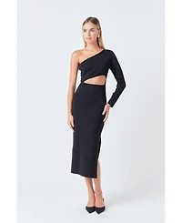 endless rose Women's Knit One Shoulder Midi Dress