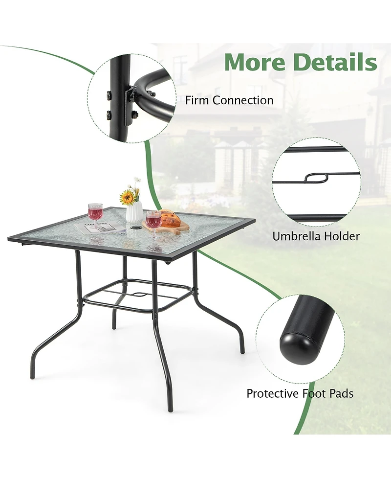 Gymax 35'' Patio Dining Table Square Outdoor Dining Table with Tempered Glass Tabletop