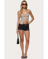 Edikted Womens Shay Split Front Buckle Tank Top