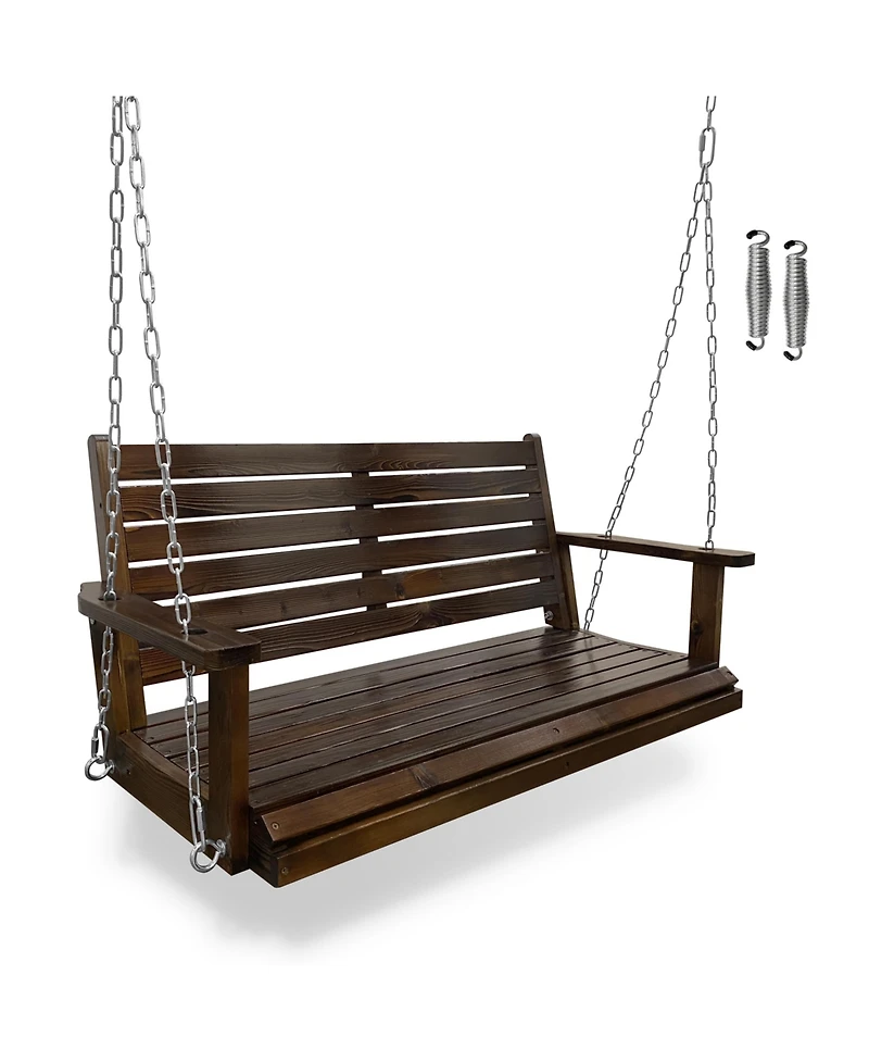 Mega Casa Wooden Porch Swing, Ergonomic Seat, Bench Swing with Hanging Chains and 7mm Springs, Heavy Duty 800 Lbs, for Outdoor Patio Garden Yard (Dark