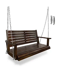 Mega Casa Wooden Porch Swing, Ergonomic Seat, Bench Swing with Hanging Chains and 7mm Springs, Heavy Duty 800 Lbs, for Outdoor Patio Garden Yard (Dark