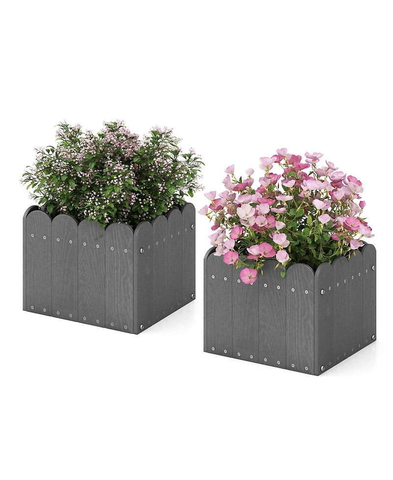 Gymax 2 Pack Square Planter Box Weather-Resistant Hdpe Flower Pot Garden Bed