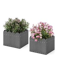 Gymax 2 Pack Square Planter Box Weather-Resistant Hdpe Flower Pot Garden Bed