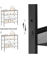 Vanirror Shoe Rack for Entryway, 4-Tier Shoe Organizer with Adjustable Mesh Shelves, 12-16 Pairs of Shoes, Spacious Floor Mount, Metal, Industrial, Sh