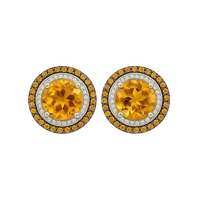 Suzy Levian Sterling Silver Round Cut Topaz And Double Halo Stud Earrings