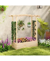 Gymax Wooden Raised Garden Bed w/ Trellis & Hanging Roof Planter Box Drainage System
