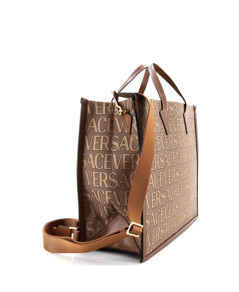 Pre-Owned Versace Large Allover Logo Convertible Tote Printed Canvas