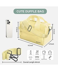 Small Gym Bag 9 inch, Mini Duffle Bag with Adjustable Strap, Lightweight Carry On Sport Bag for Women Girls (Light Yellow)