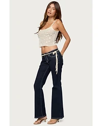 Edikted Womens Louis Contrast Low Rise Jeans