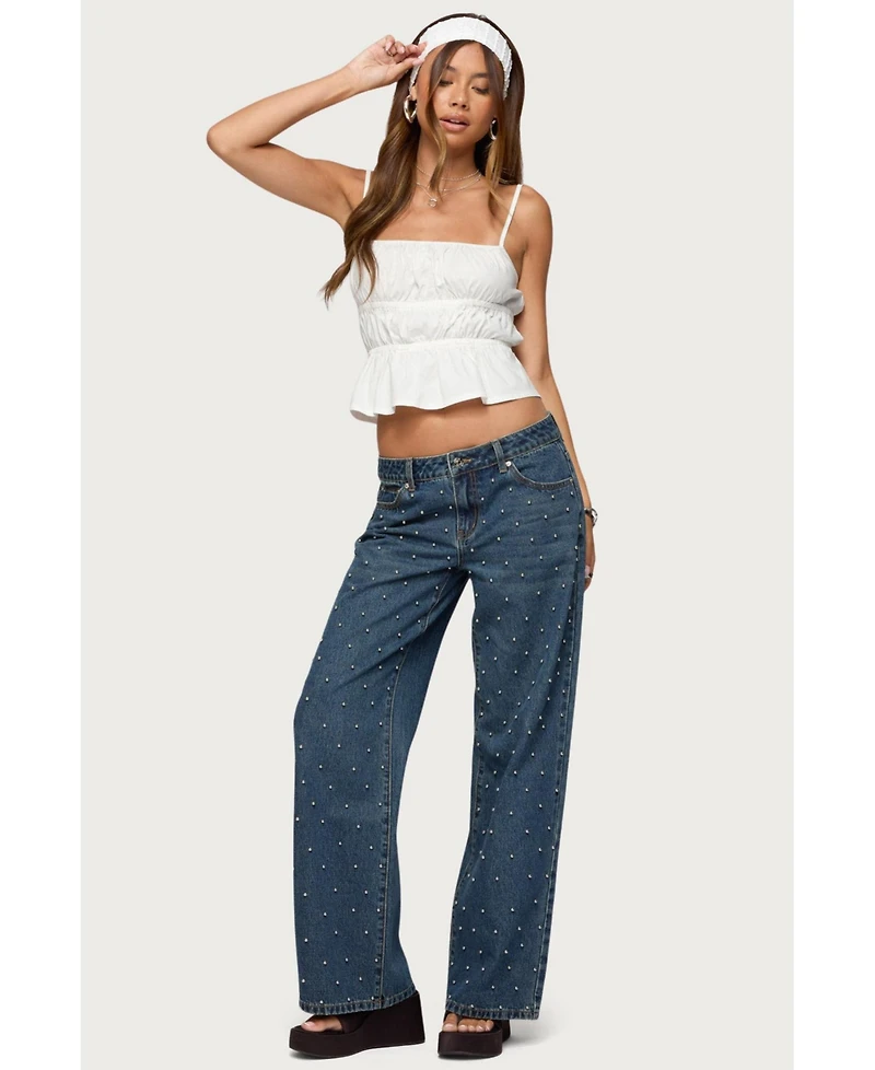 Edikted Women's Esmay Studded Low Rise Jeans