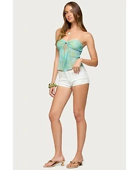 Edikted Women's Printed Mesh Strapless Cut Out Top