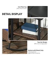 Outsunny 3pc Rocking Chair Set w/ Cushions, Wicker Bistro Set