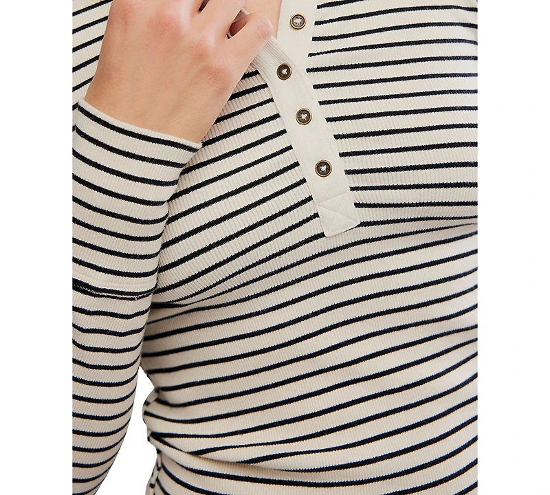 Free People Women's Lake Henley Striped Top